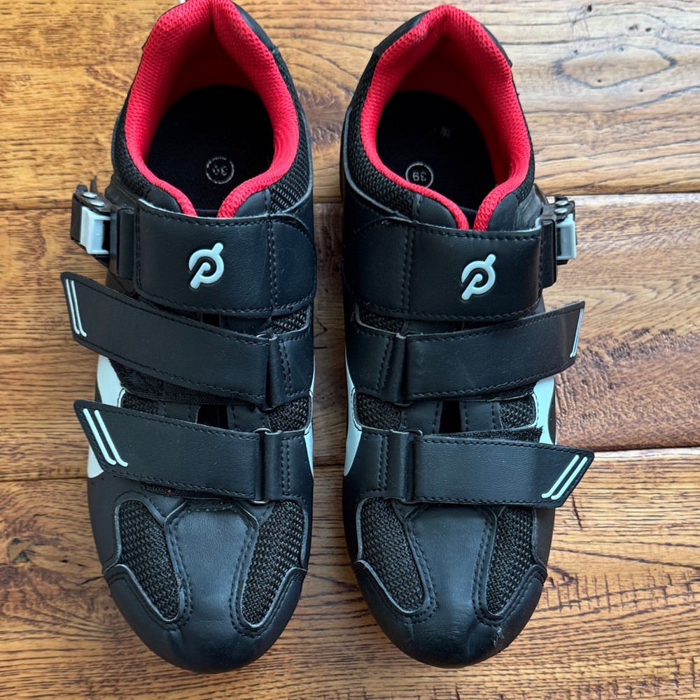 Peloton Black Cycling Shoes with Red Accents